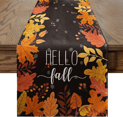 Fall Thanksgiving Table Runner Hello Fall Black Maple Leaves