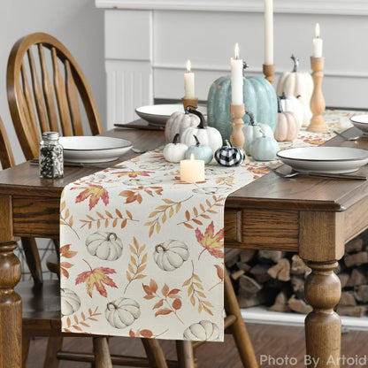 Fall Thanksgiving Table Runner Maple Leaf and Pumpkin