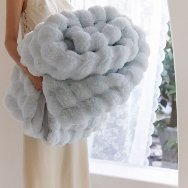 Faux Fur Plush Throw Blanket Portable