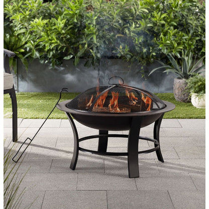 26" Metal Round Outdoor Wood-Burning Fire Pit