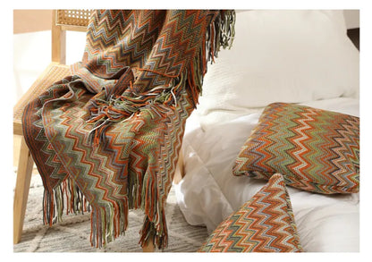 Boho Plaid Blanket Geometry Aztec Baja Blankets