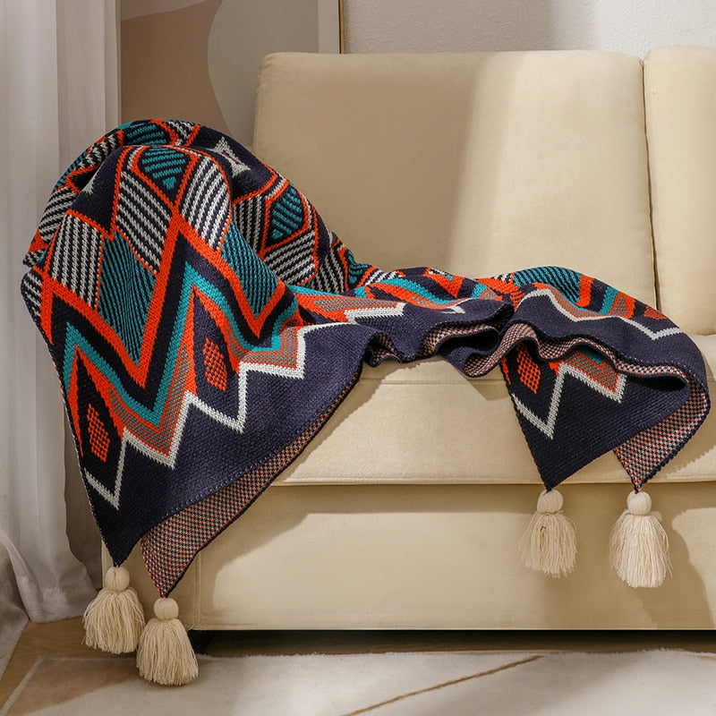 Boho Plaid Blanket Geometry Aztec Baja Blankets