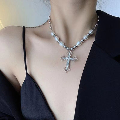 Cross Pendant Pearl Necklace for Women