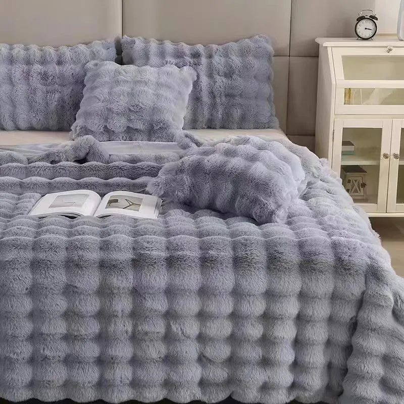 Faux Fur Plush Throw Blanket Cozy for Bedroom