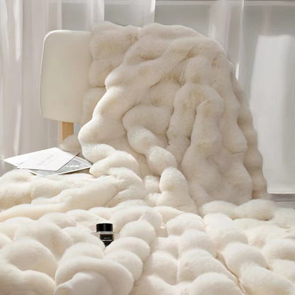 Faux Fur Plush Throw Blanket Beige Super Soft and Warm