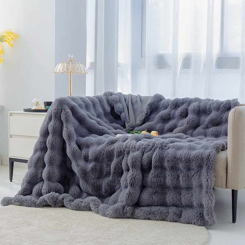 Faux Fur Plush Throw Blanket - Grey
