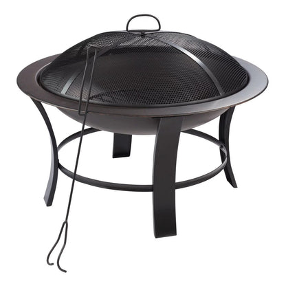 26" Metal Round Outdoor Wood-Burning Fire Pit