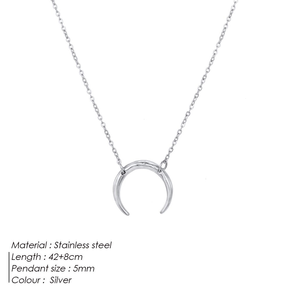 46248224031034Punk Horn Pendant Necklace for Women Silver