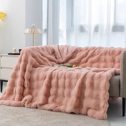 Faux Fur Plush Throw Blanket Cherry Pink