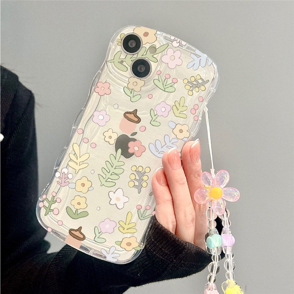 Clear Flower Lanyard Phone Case for iPhone