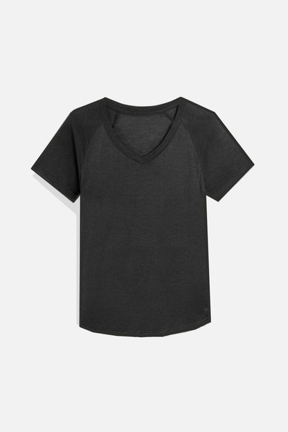 Women's Merino Wool Tencel Short Sleeve Top - Black